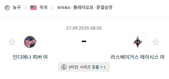 [미국 WNBA] 2025년9월27일 인디애나 피버 vs 라스베이거스 에이시스 분석 중계