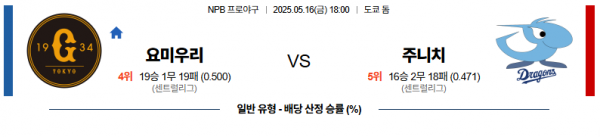5월 16일 NPB 요미우리 vs 주니치