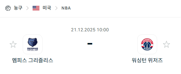 멤피스 그리즐리스 – 워싱턴 위저즈 분석 | 미국·NBA 12월21일 승부예측·중계