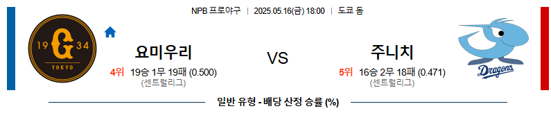 05월 16일 18:00 NPB 요미우리 vs 주니치