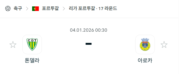 [포르투갈 프리메이라리가] 01월04일 톤델라 vs 아로카 | 스포츠 분석 무료 중계 토친놈