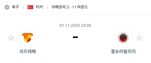 [터키 쉬페르리그] 2025년11월1일 괴즈테페 vs 겔슈라빌리지 분석 중계