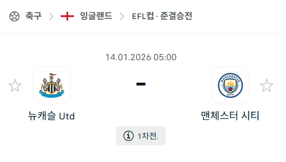 [EFL 카라바오컵] 01월14일 뉴캐슬 유나이티드 vs 맨체스터 시티(맨시티) | 스포츠 분석 무료 중계 토친놈