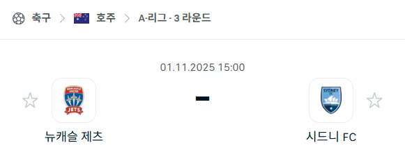 [호주 A리그] 2025년11월1일 뉴캐슬 제츠 vs 시드니FC 분석 중계