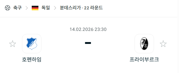 [독일 분데스리가] 02월14일 호펜하임 vs 프라이부르크 | 스포츠 분석 무료 중계 토친놈
