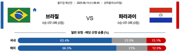 6월 11일 월드컵 예선전 브라질 vs 파라과이