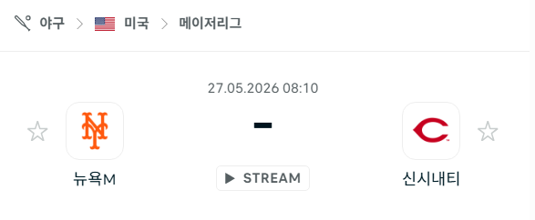 [MLB 메이저리그] 5월27일 뉴욕 메츠 vs 신시내티 레즈 | 스포츠 분석 무료 중계 토친놈