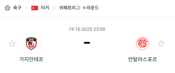 [터키 쉬페르리그] 2025년10월19일 가지안테프 vs 안탈리아스포르 분석 중계