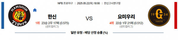 5월 22일 NPB 한신 vs 요미우리