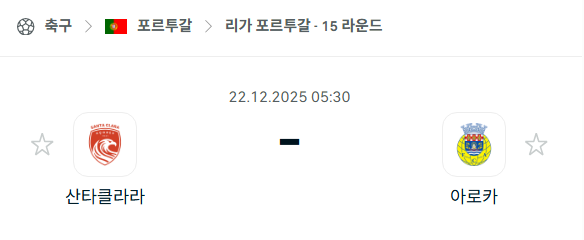 산타클라라 – 아로카 분석 | 포르투갈·프리메이라리가 12월22일 승부예측·중계