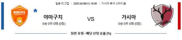 4월 9일 일본 리그컵 야마구치 vs 가시마