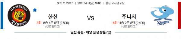4월 11일 NPB 한신 vs 주니치