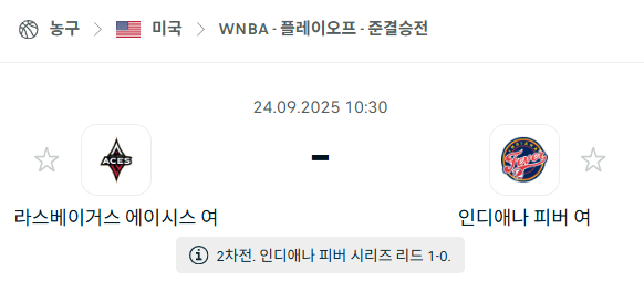 [미국 WNBA] 2025년9월24일 라스베이거스 에이시스 vs 인디애나 피버 분석 중계