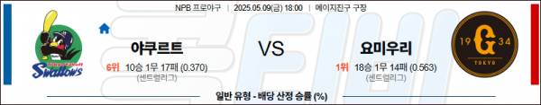 5월 9일 NPB 야쿠르트 vs 요미우리